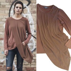 Lisa Rinna Brown Two Tone Grunge Chiffon Overlay Tunic Top Medium